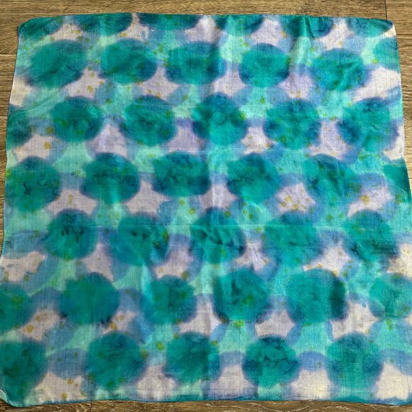 Silk Scarf 35" x 35" Turquoise Tie Dye - Picture 1 of 5